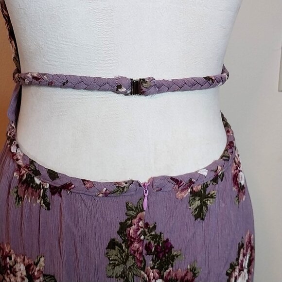 ILLA ILLA DEEP V HALTER NECK BACK OUT LAVENDER FLORAL PRINT SIZE L MAXI DRESS - Picture 8 of 11